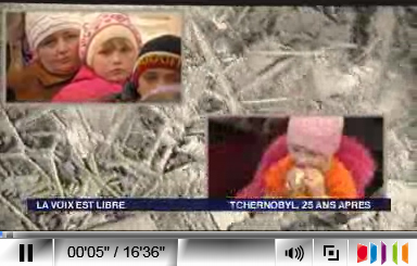Vue d'écran du premier reportage sur les 25 ans de la catastrophe de Tchernobyl